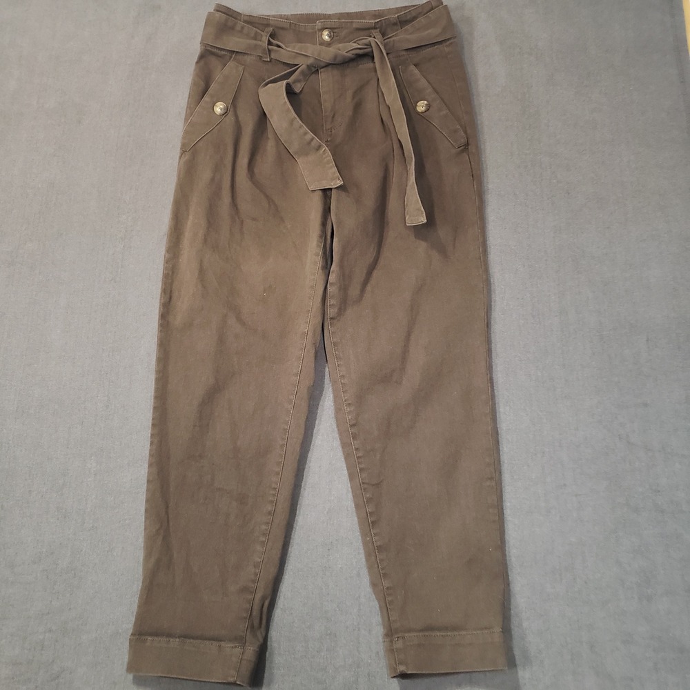 LOFT Utility Pants Womens 4 Brown High Waist Tie Belt Pleated Tapered Leg
